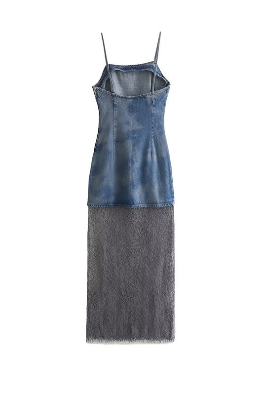 Lace Denim Patchwork Dress