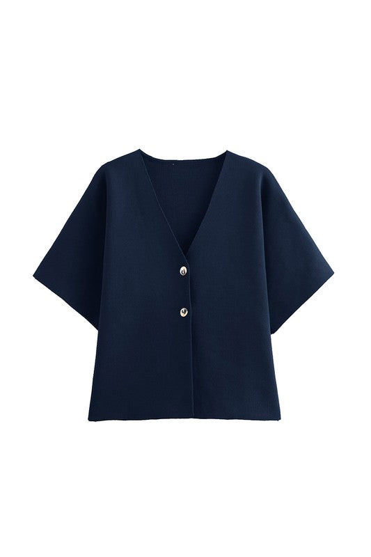 V Neck Knit Short Sleeve Tops