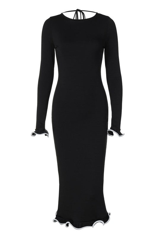 Long Sleeve Bodycon Maxi Dress With Flared Hem