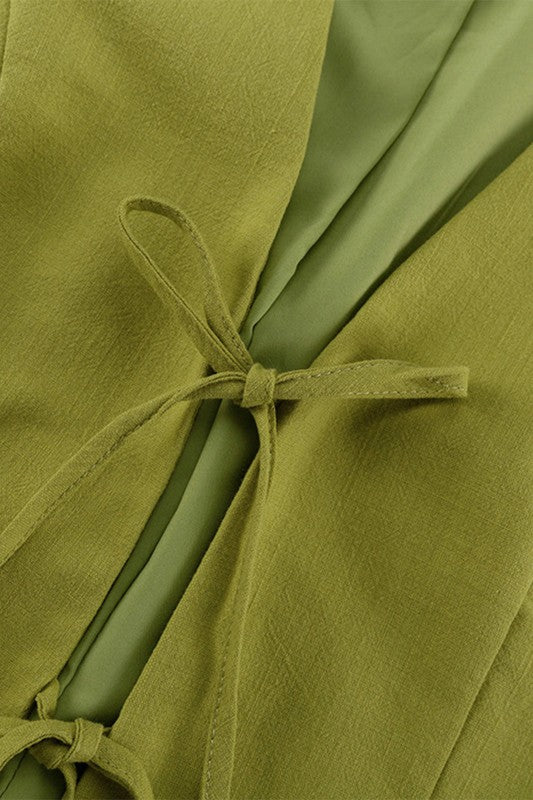 TIE FRONT SLEEVELESS VEST BODYCON SKIRT SET