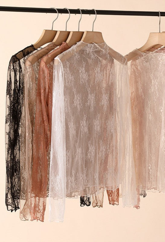 LACE MESH SHEER TOP