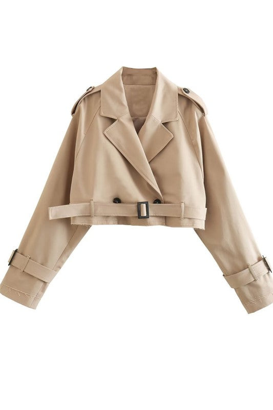 Belted Notch Collar Short Casual Trench Coat