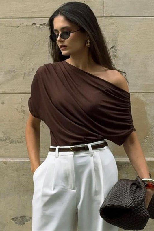 One-shoulder Draped T-shirt