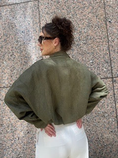 Suede Batwing Sleeves Zipper Flight Jacket