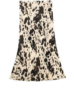 Western Animal Cow Print Satin High Waist Skirt