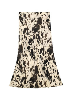 Western Animal Cow Print Satin High Waist Skirt
