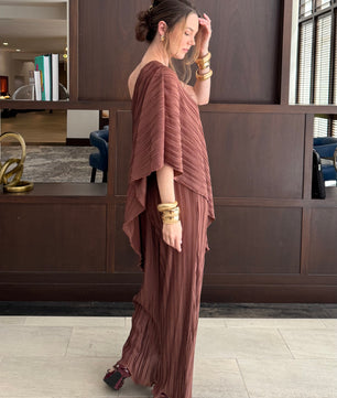 Pleated One Shoulder Tunic Top And Pant Set