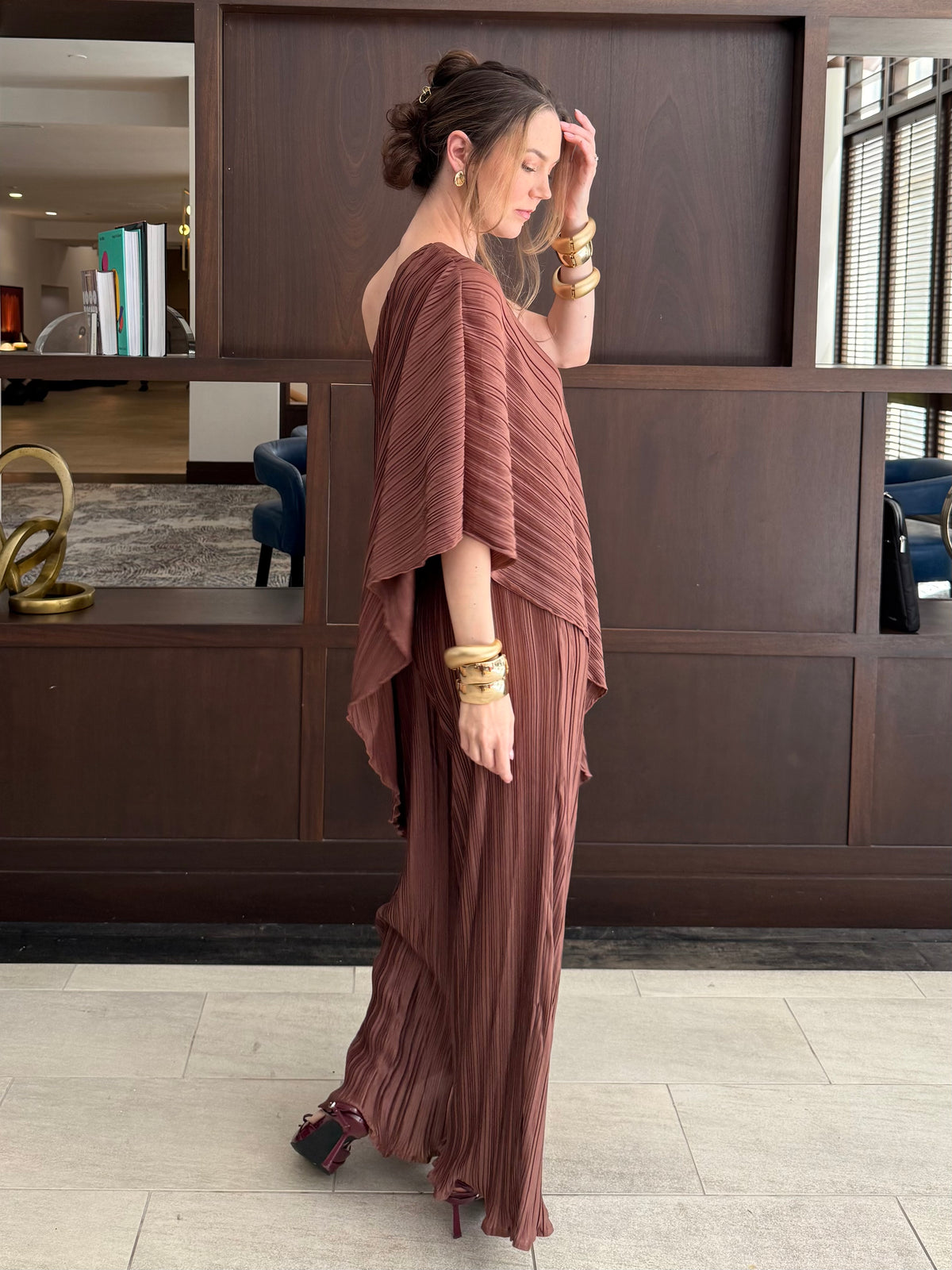 Pleated One Shoulder Tunic Top And Pant Set
