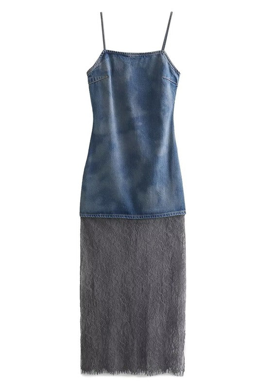 Lace Denim Patchwork Dress