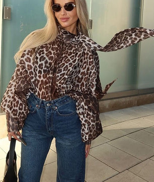 Leopard Print Puff Sleeve Blouse