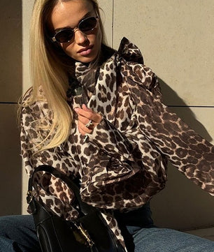 Leopard Print Puff Sleeve Blouse