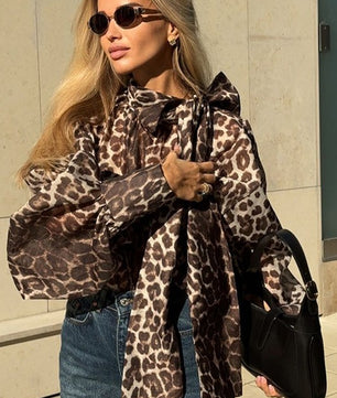 Leopard Print Puff Sleeve Blouse