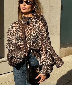 Leopard Print Puff Sleeve Blouse