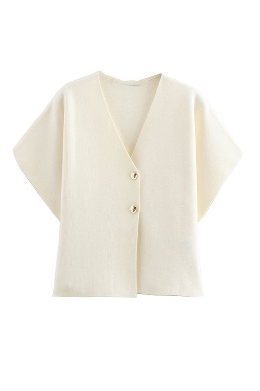 V Neck Knit Short Sleeve Tops