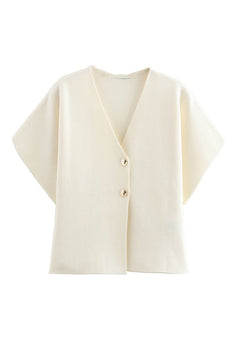 V Neck Knit Short Sleeve Tops