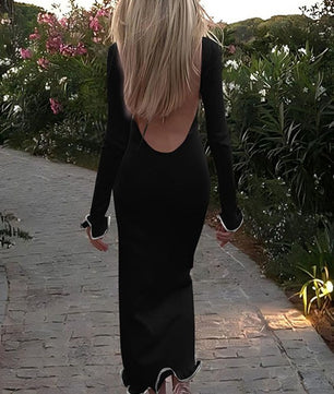 Long Sleeve Bodycon Maxi Dress With Flared Hem