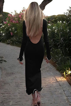 Long Sleeve Bodycon Maxi Dress With Flared Hem