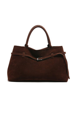 Suede Belt Buckle Decor Tote Bat Shoulder Bag