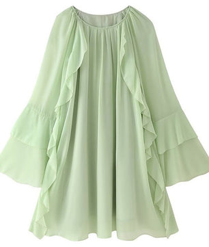 LAYERED RUFFLED FLARE SLEEVES DRESS