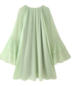 LAYERED RUFFLED FLARE SLEEVES DRESS