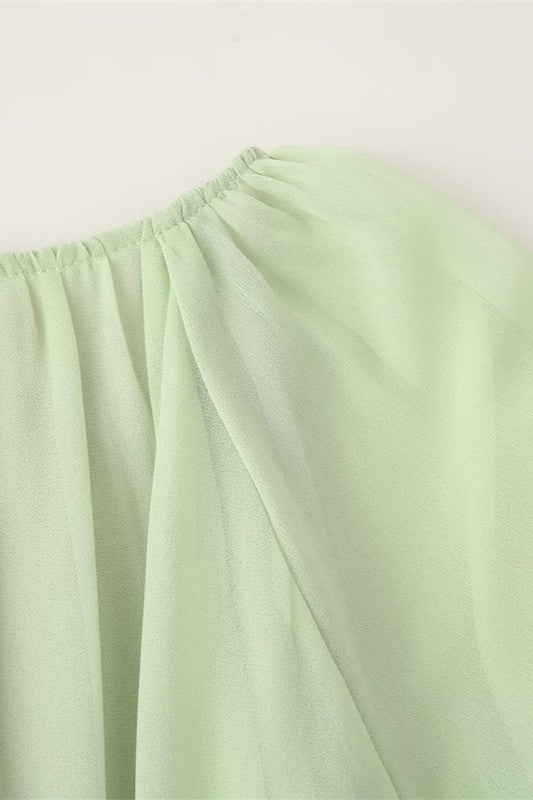 LAYERED RUFFLED FLARE SLEEVES DRESS