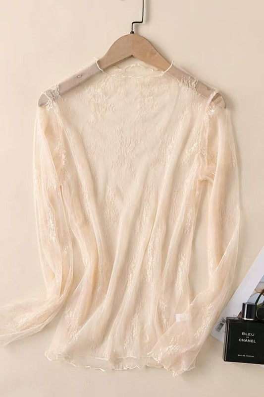 LACE MESH SHEER TOP