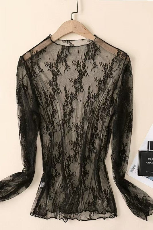 LACE MESH SHEER TOP