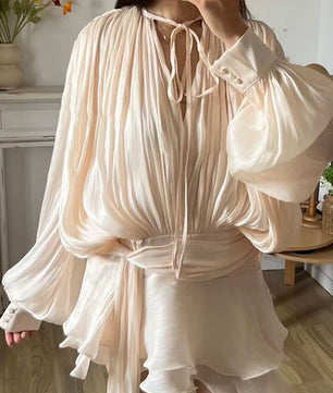 Pleated Belted Mini Dress
