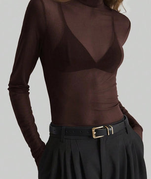 Sheer Turtleneck Long Sleeve Blouse