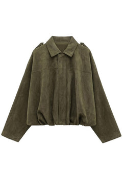 Suede Batwing Sleeves Zipper Flight Jacket