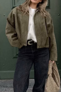 Suede Batwing Sleeves Zipper Flight Jacket