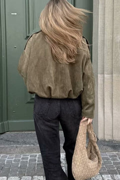 Suede Batwing Sleeves Zipper Flight Jacket