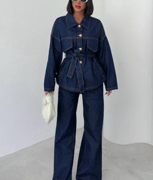 Denim Pants Suit Set