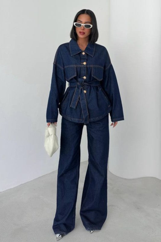 Denim Pants Suit Set