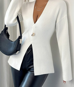 Elegant Front Split Cardigan Sweater