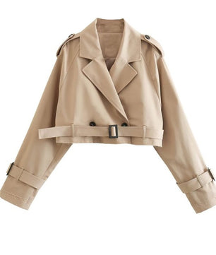 Belted Notch Collar Short Casual Trench Coat