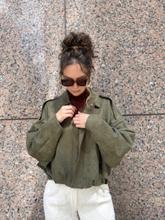 Suede Batwing Sleeves Zipper Flight Jacket