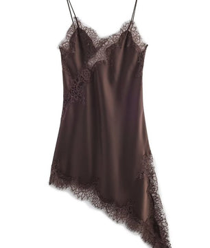 Asymmetrical Lace Trim Mini Dress