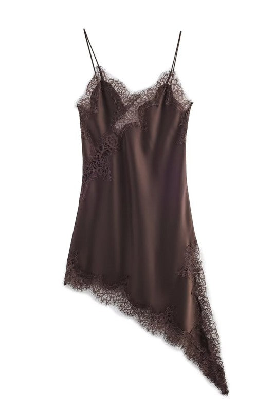 Asymmetrical Lace Trim Mini Dress