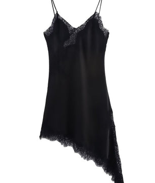 Asymmetrical Lace Trim Mini Dress