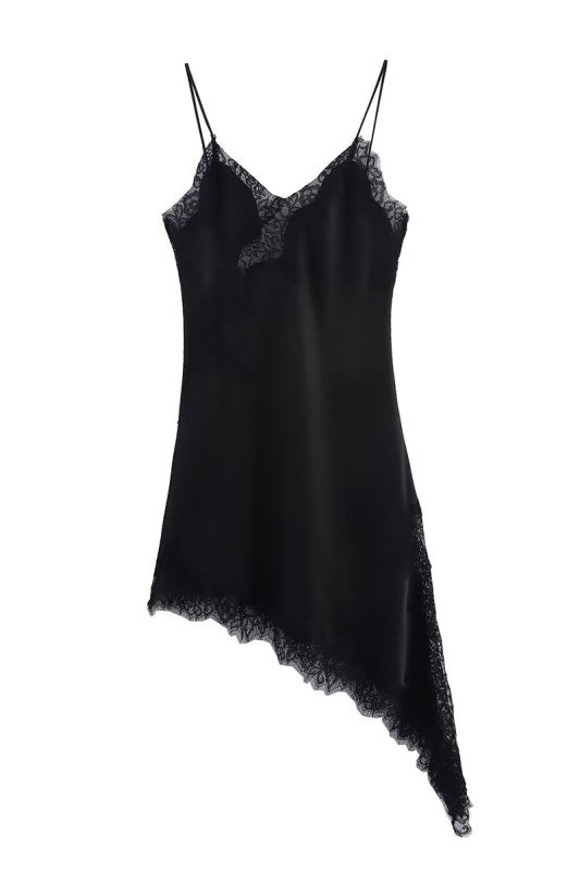 Asymmetrical Lace Trim Mini Dress