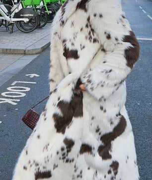 Color block Animal Cow Print Faux Fur Plush Coat