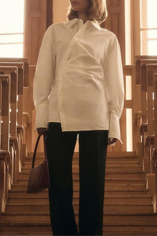 Asymmetrical Button-up White Shirt