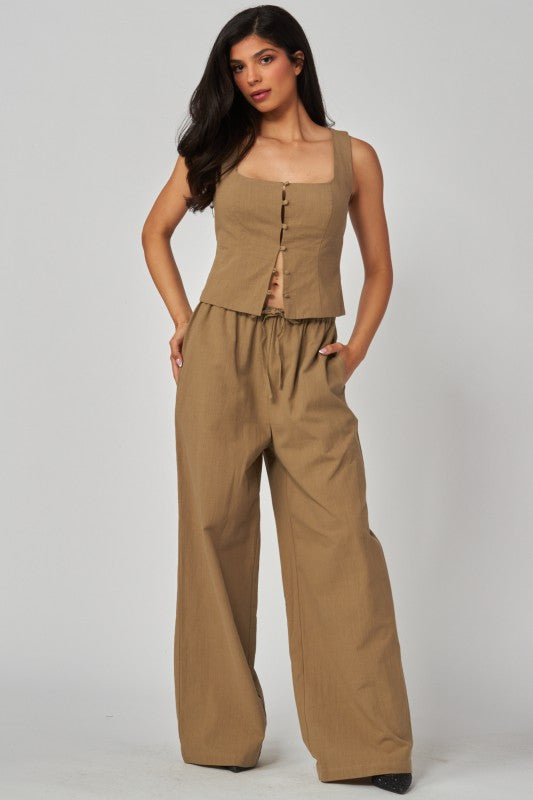 Linen Wide Leg Drawstring Pants