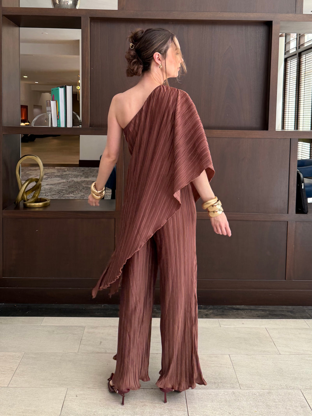 Pleated One Shoulder Tunic Top And Pant Set