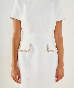 Tweed Beaded Chain Short-sleeved Dress
