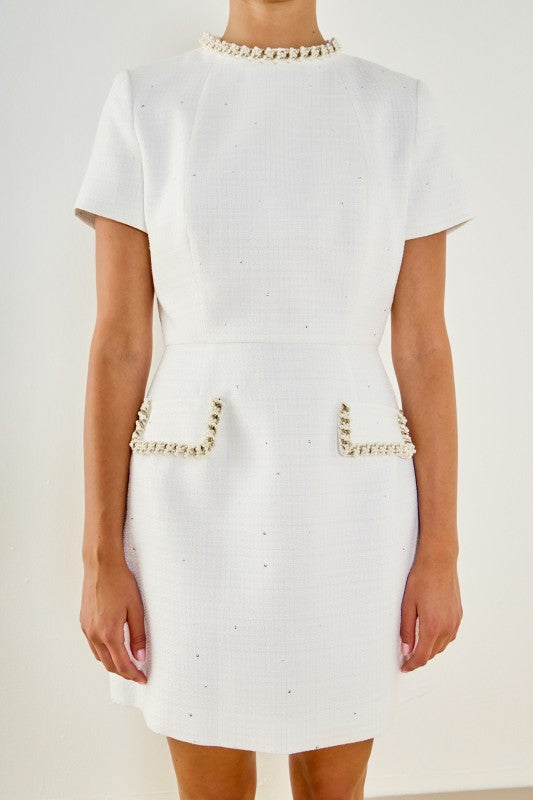 Tweed Beaded Chain Short-sleeved Dress