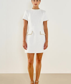 Tweed Beaded Chain Short-sleeved Dress