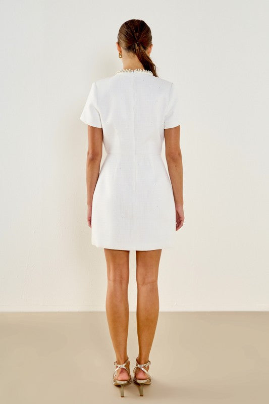 Tweed Beaded Chain Short-sleeved Dress