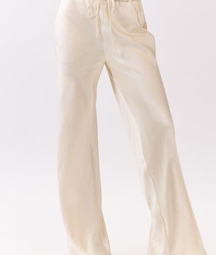 Satin Drawstring Wide Pants